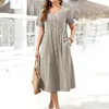 Robes décontractées Womens Cotton Dress Summer Long Cute For Women Straight Belted