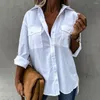 Blouses feminina Mulheres camisa de colarinho virado para baixo lateral de bainha alta dividida solta