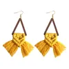 Pendientes colgantes Candelabro BOHO Geométrico Madera Tejida Borla larga Abanico Fringe Gota para mujer