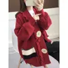 Women's Knits Spring Autumn Solid Color Loose Medium Long Knitted Cardigan Big Button Pocket Sweater Coat