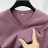 Magliette da uomo MLSHP Primavera Autunno Colletto a V T-shirt Manica lunga di alta qualità in cotone tinta unita Uomo T-shirt