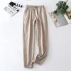 Women's Sleepwear Womens Spring Autumn Men's Pajamas Washed Cotton Linen Solid Elastic Waist Loose Sleep Pants Women Pyjama Trousers Home