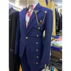 Men's Suits & Blazers Formal Wedding Men Navy Blue Special Design Asymmetrical Fit Terno Masculino Groom Prom Fashion Personality Blazer Cus