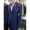 Abiti da uomo Blazer Matrimonio formale Uomo Blu navy Design speciale Vestibilità asimmetrica Terno Masculino Sposo Prom Moda Personalità Blazer Cus