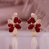 Collier et boucles d'oreilles ensemble PATAYA romantique rouge naturel Zircon boucle d'oreille pour les femmes 585 couleur or Rose cadeau Simple pendentif quotidien Fine bijoux bague