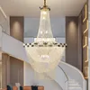 Lustre de cristal europeu duplex com design dourado, lustre criativo para sala de estar, novo projeto de villa, lobby de hotel, iluminação suspensa de cristal