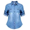 Damen Blusen 2023 Mode Damen Denim Shirts Sommer Frauen Casual Blue Jean Langarm Shirt Tops Bluse Jacke Solide