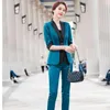 Kvinnors tvådelar Pants Summer Elegant Green Formal Uniform Designs Business Suits For Women Career Interview ol Styles Professional Blazers