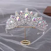 Luxe élégant princesse diadème couronne violet rose AB cristal diadème pour les femmes coiffure de mariage bijoux de cheveux