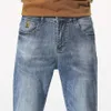 Байкерские джинсы с деталями, мужские тонкие мотоциклетные мужские винтажные джинсовые брюки с потертостями307h