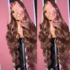180densitet brasiliansk färgad rosa brun 360 spets frontala peruk ben rakt höjd spets front peruk för kvinnor hd transparent syntetisk peruk förplucked