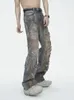 Jeans pour hommes Américain Jaune Boue Automne Déchets Sol Style Marque De Mode Rue Niche Déchiré Peinture Pantalon En Détresse Y2k