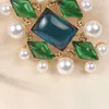 Brooches Medieval European And American Style Glass Inlaid Gemstone Geometric Square Artificial Pearl Brooch Retro Men/Women Accessories