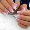 False Nails 24Pcs Simple Gradient Fake Nail With Diamond Short Square Wearable White French Press On Finished Tips