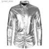 Camisas casuais masculinas camisas metálicas brilhantes camisas disco party mens vestido roupas para masculino impresso manga longa camiseta y2k q231106