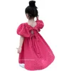 Meisjes jurken zomer roze roze plaid boog elegant lolita kind grote midi kinderen voor tieners feest prinses sundress 230406