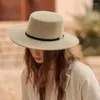 Stingy Brim Hats Wide Simple Top Hat Panama Solid Felt Fedoras With Leather Buckle Metal Decoration For Women Artificial Wool Jazz Cap