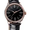 New Mens Watch Automatic Mechanical Sapphire Geneve No Date Rose Gold Stainless Steel Black Leather White Rome Dial Watches Sport 39mm