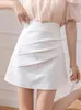 Skirts Office Lady Mini Skirts Summer Korean Style Solid Color Folding Full Matching High Waist Elegant Women's A-line Skirt W1268 230406