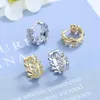 Boucles d'oreilles créoles élégantes rétro en forme de feuille géométrie or/argent couleur cristal Zircon Huggie charmant bijoux réglables