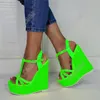 Olomm Women Platform T-Strap Sandals Glossy Sexy Wedges Heel Open Toe Gorgeous 8 Color Party Shoes Women US Plus Size 5-20