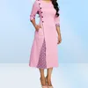 Ladies Long Dress 5 Buttons Designer Round Neck Solid Color Match Bruty Butty Bruty Alegant Party Dress F06712465905