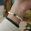 Bracelets de charme ASHIQI Perle d'eau douce naturelle 925 Sterling Argent Vert Calcédoine Bracelet Bijoux de mode pour femmes 230406