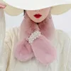 Scarves Fashion Pearl Buckle Cross Scarf For Women Lady Soft Plush Winter Warm Neck Collar Faux Fur Short Snood Neckerchief