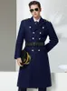 Veste longue en laine pour hommes, manteau tendance en mélange de laine de coton épais, pardessus de Concierge de la compagnie aérienne Captain Property