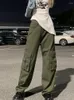Women's Pants Navy Green Classic Cargo Women High Waist Pocket Baggy Streetwear Fashion Mopping Trouser Hip Hop Casual Straight Jeans
