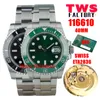 TWS Factory Watches NFC 40 mm 904L Zwitsers EAT2836 automatisch herenhorloge keramische rand zwart / groene wijzerplaat roestvrijstalen armband herenhorloges