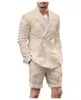 Men's Suits Beige Homme Men Linen Costume Double Breasted Blazer Wedding Prom Groom Jacket Pants 2 PCS Tuxedo Slim Fit Terno Masculino