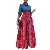 C8551 Autumn/winter New Women's Fashion Casual Denim Spliced Print Long Large Swing Dress