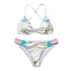 Maillots de bain pour femmes Maillot de bain pour femme Splice Bikini Imprimer Deux pièces Pushups Beachwear Costumes Solide Biquini Été