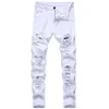 Hommes Ripped Jeans Blanc Rouge Noir Stretch Slim Fit Printemps Automne Denim Pantalon En Détresse Hip Hop Streetwear Biker Jeans Pantalon X0621247m