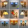 Wall Lamp Artpad Stained Glass Lampshade Batterfly Pyramid Art Led Bedside Study Asile Mounted Up Or Down Lighting