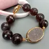 Strand Y.YING 17mm Natural Gray Agate Faceted Round Bead Druzy Connector Bracelet 8"