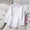 Women's Blouses Elegant Fashion Shirts Women Turn Down Collar Front Pockets Long Sleeve Button Up Female White Tops Lady Loose