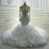 2024 Organza africain à lacets robe De mariée Illusion col haut perles de cristal volants sirène robe De mariée personnalisé robes De Noiva