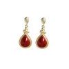 Dingle örhängen sa silver S925 Sterling Silver Water Drop Women's Chinese National Wind Earpiece Red Agate 2023 Women