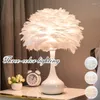 Table Lamps LED Feather Bedside Lamp Bedroom Desktop Nightstand Decoration El Living Room USB Three-Color Night Light