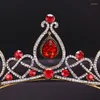 Hair Clips FORSEVEN Large Water-drop Red Crystal Tiaras Headpiece Women Crowns Bride Diadem Jewelry Wedding Bridal Accessories JL