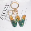 26 Letter Keychains for Women Handbags Initial Alphabet Pendant Green Stone Filled Resin Key Rings