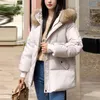 Women's Down Womens Warm Winter Solid Color Coat Thicken Short Jacket Quilted With Artificial Fur-grass Trimmed Hooded 21903