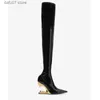 Boots American New Knitted Lacquer Leather Women's Short Boots Fashion Pointed Side Zipper Teeth High Heel Ankle Boots T231106