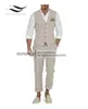 Men's Suits Arrival Men's 2 Pieces Beige Linen Formal Business V-Neck Vest Man (Vest Pants) For Wedding Groom