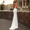 Sexy Long Wedding Dress V-Neck Pearls Satin Bride 2024 High Split Backless Bridal Party Gowns Summer Robe De Mariee Custom Made