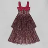 Casual Dresses 2023 Fashion Women'S Sexy Sleeveless Ruffled Wine Red Patchwork Midi Dress Party Catwalk Female Clothing