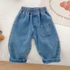 Jeansy dżinsy dziecięce czarny niebieski solidny luźne, swobodne odzież dziecięca dżinsy dla dzieci 230406