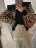 Kvinnors stickor leopard cardigan tröja stickade jackor y2k kvinna kläder 2023 mode koreansk stil vintage vinterrock grödor elegant kort